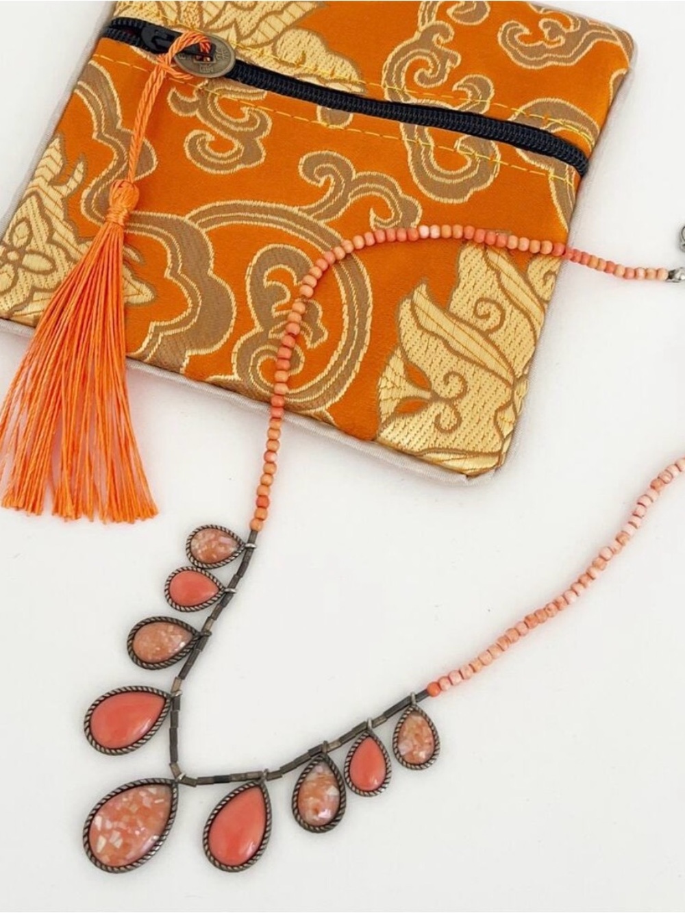 Monet Coral Teardrop Statement Necklace